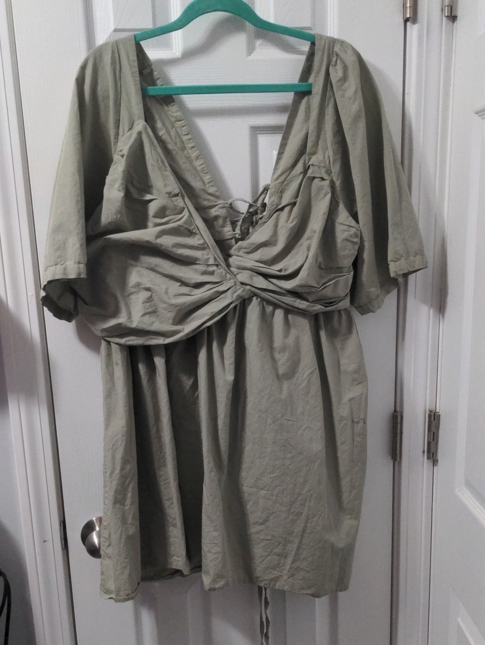Women's Sage Green Twist-Front Mini Dress 3x Corset Back